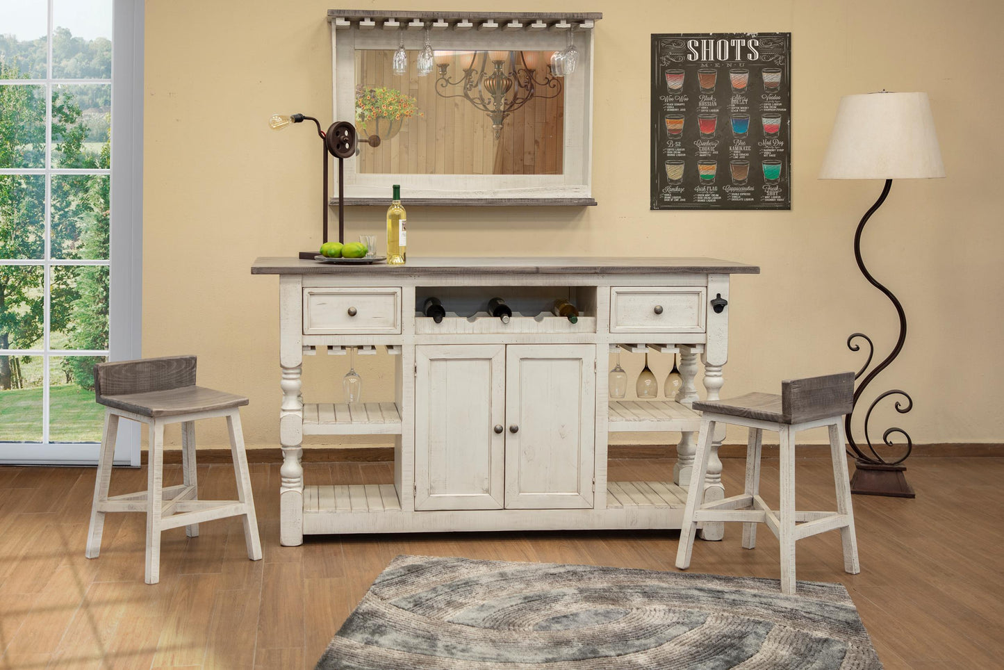 24" Wooden Stool - Antiqued Ivory & Weathered Gray