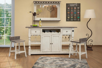 24" Wooden Stool - Antiqued Ivory & Weathered Gray