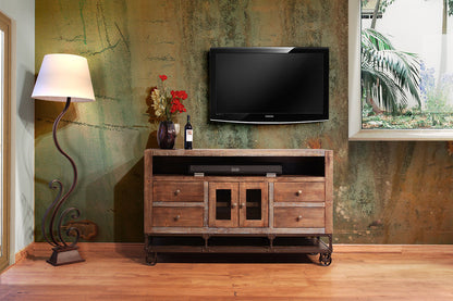 2 Glass Doors 4 Drawers 62" TV Stand - Brown & Golden Undertones
