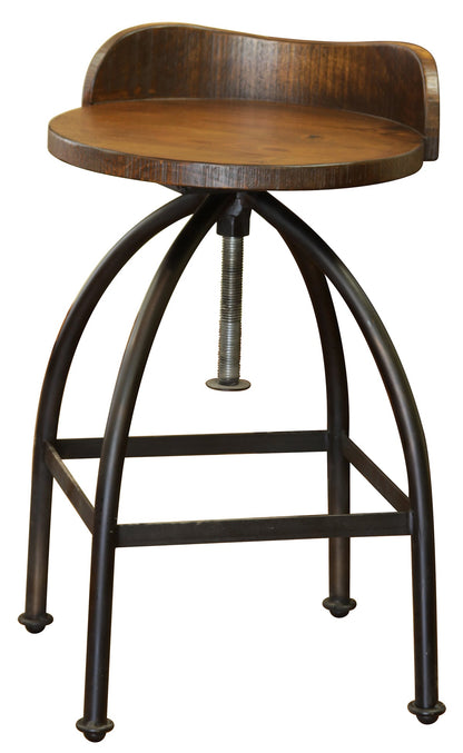 Wooden Seat Adjustable 24-30" Swivel Iron Base Barstool - Deep Brown