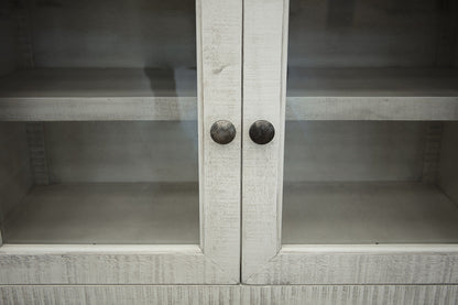 4 Drawer 2 Glass Doors 80" TV Stand - Antiqued Ivory & Weathered Gray
