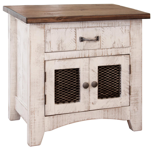 1 Drawer 2 Mesh Door Nightstand - Antiqued White