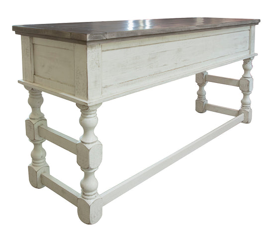 Counter Height Sofa/Console Table - Antiqued Ivory & Weathered Gray