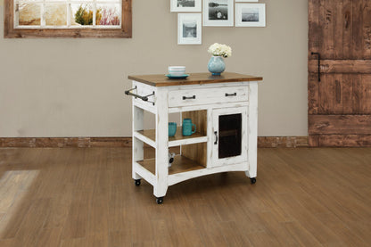 1 Drawer 1 Mesh Door Kitchen Island - Antiqued White & Brown