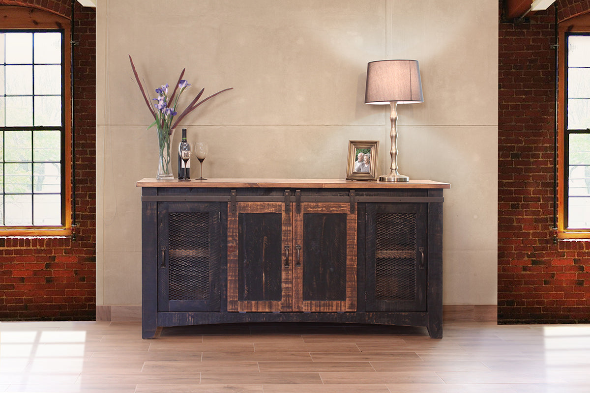 2 Sliding Doors, 2 Mesh Doors 70" TV Stand - Black & Medium Brown