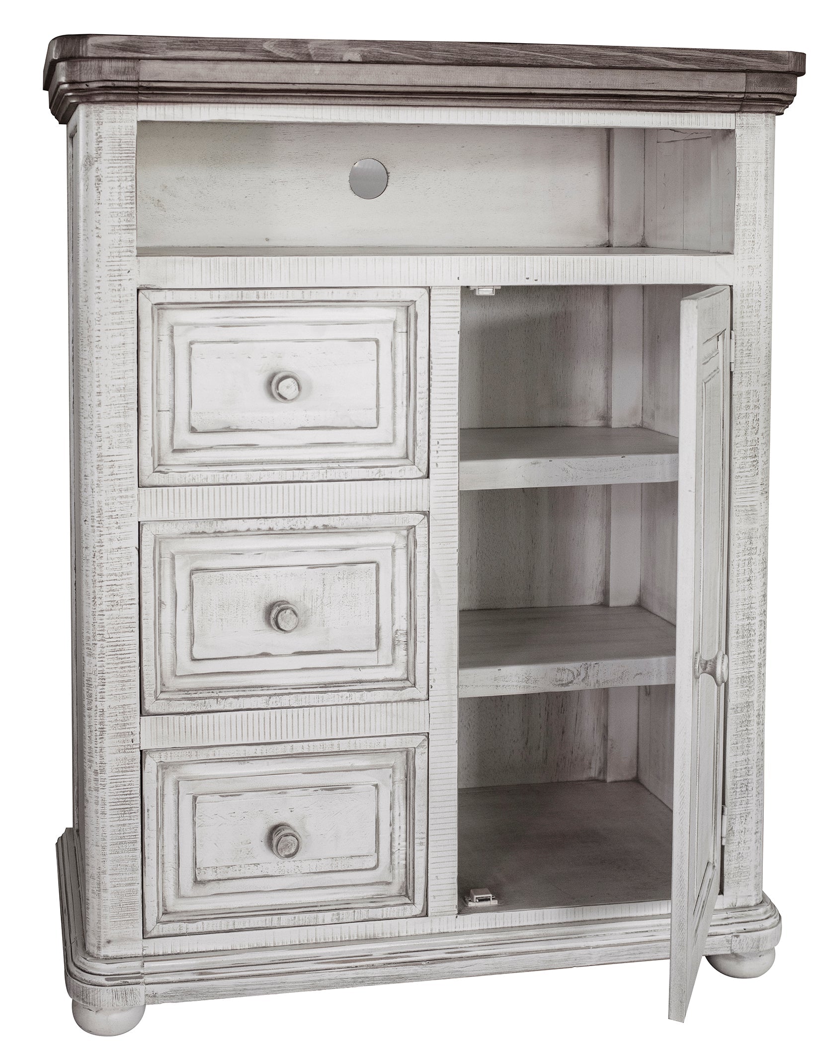 3 Drawer, 1 Door Great Chest for TV - Off-White & Gray