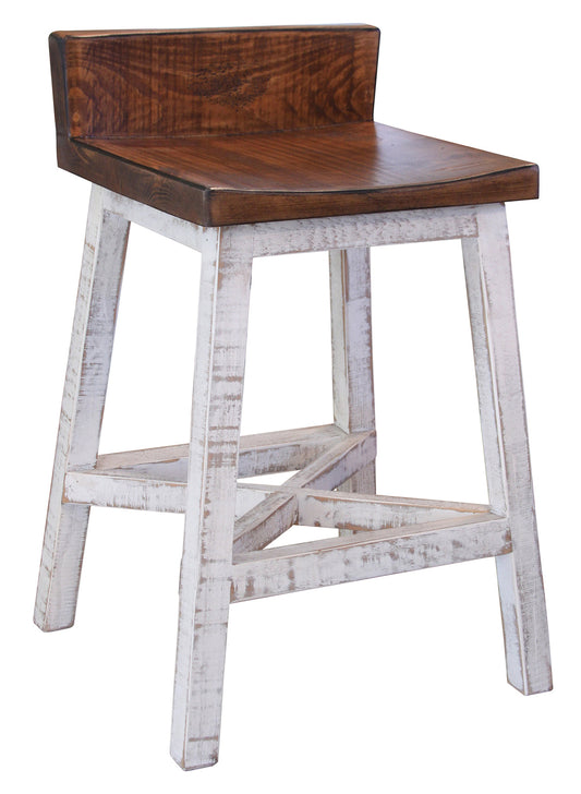 24" Wooden Stool - Antiqued White & Brown