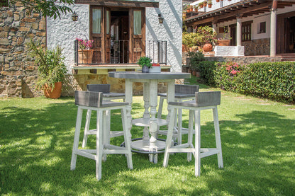 30" Wooden Stool - Antiqued Ivory & Weathered Gray