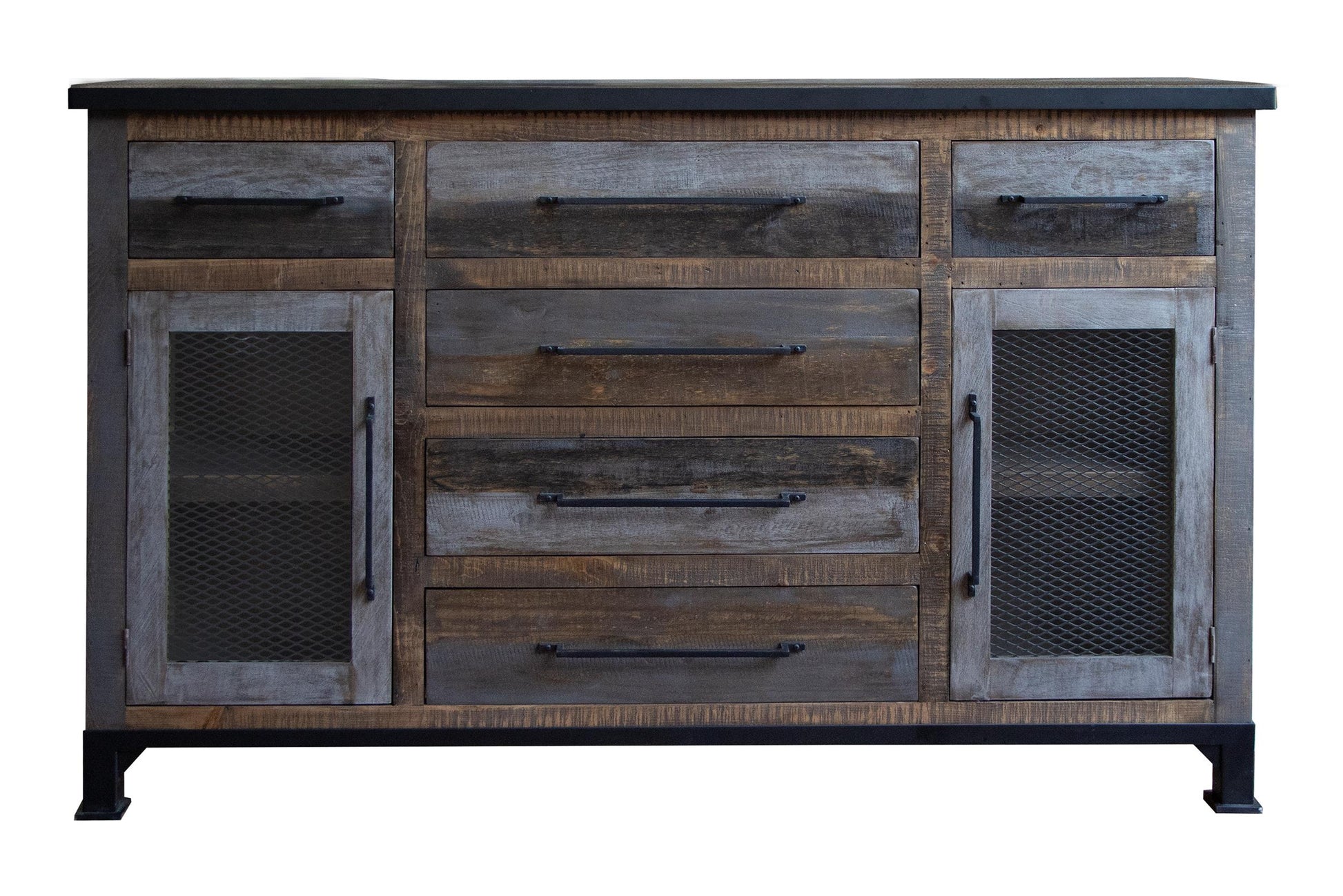6 Drawer 2 Doors Buffet - Gray & Brown