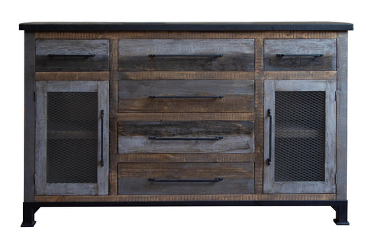 6 Drawer 2 Doors Buffet - Gray & Brown