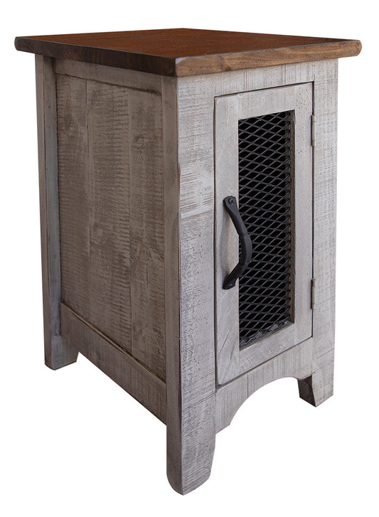 1 Door Chairside Table - Light Gray & Brown