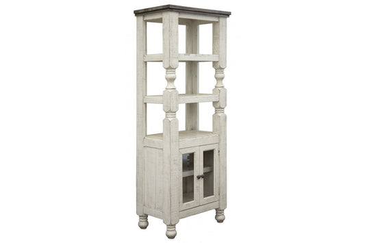 2 Door Bookcase Pier for Wall Unit - Antiqued Ivory & Weathered Gray