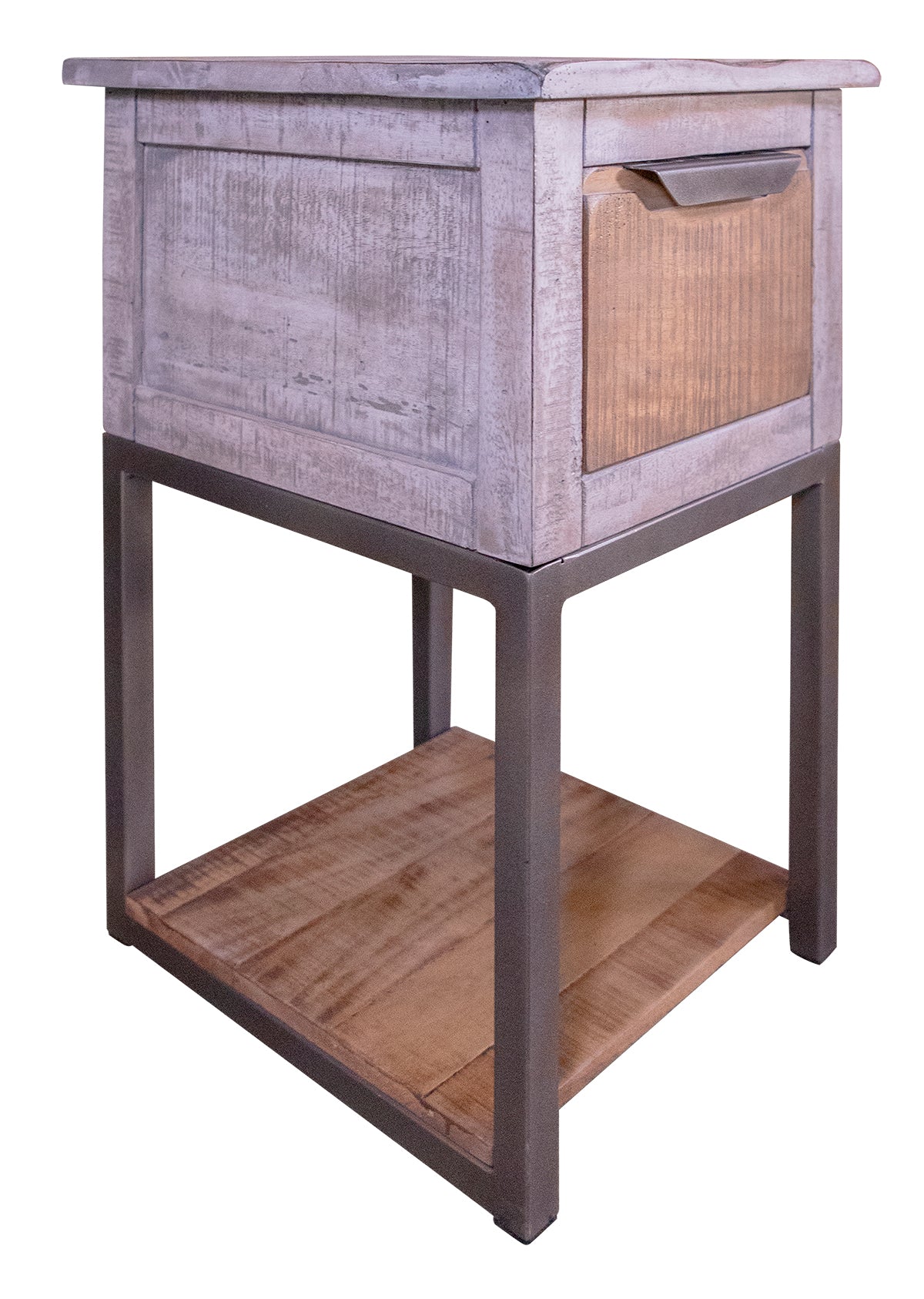 1 Drawer Chairside Table - Honey Brown & Light Gray