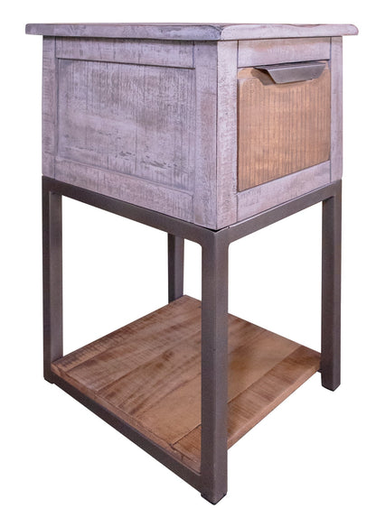 1 Drawer Chairside Table - Honey Brown & Light Gray