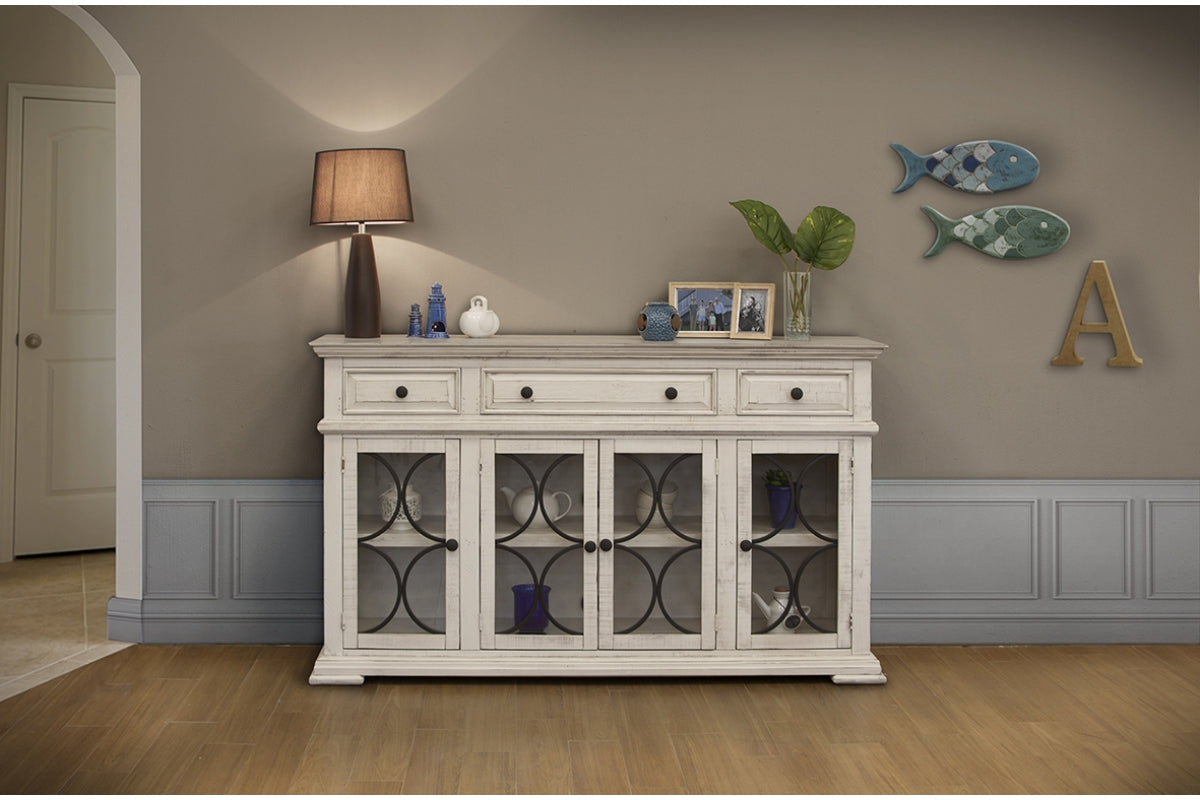 4 Glass Doors 3 Drawers Console - Ivory