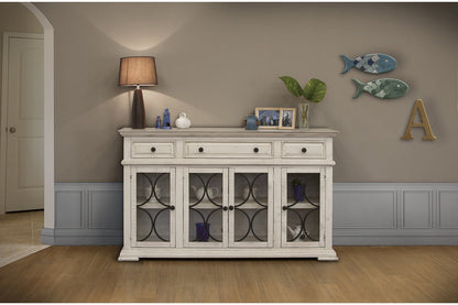 4 Glass Doors 3 Drawers Console - Ivory