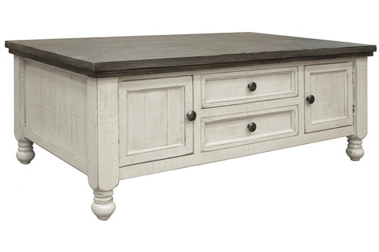 4 Drawer Cocktail Table - Antiqued Ivory & Weathered Gray