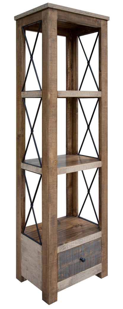 3 Shelves 1 Drawer Bookcase - Brown & Light Brown Antiqued