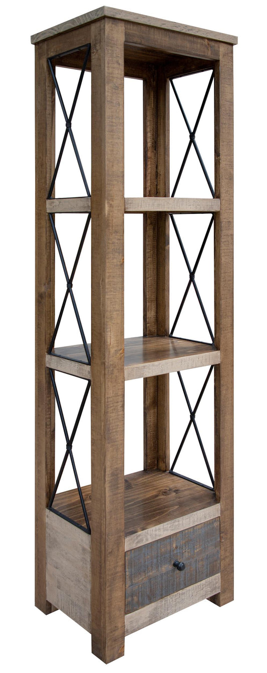 3 Shelves 1 Drawer Bookcase - Brown & Light Brown Antiqued