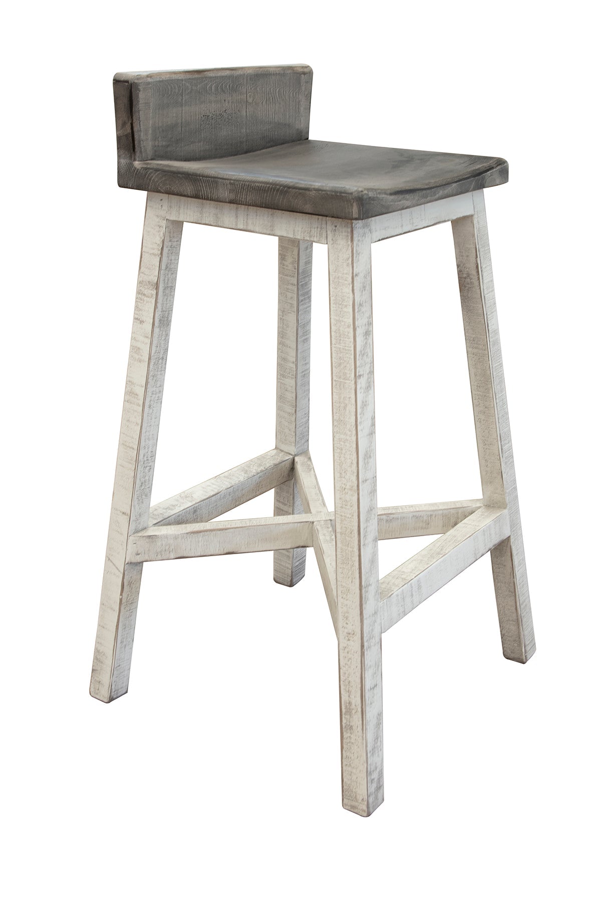 30" Wooden Stool - Antiqued Ivory & Weathered Gray