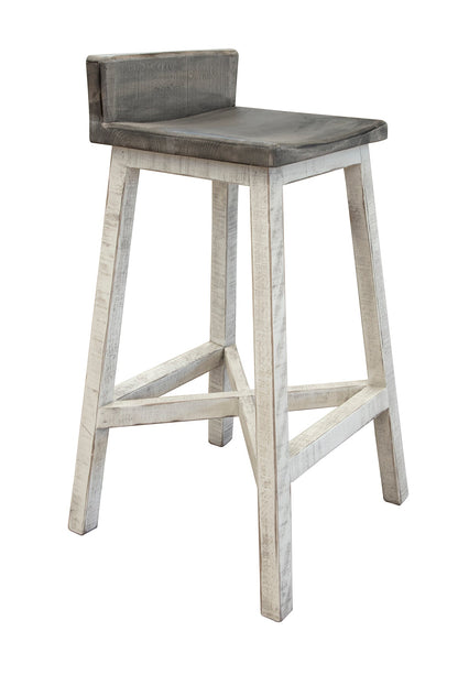 30" Wooden Stool - Antiqued Ivory & Weathered Gray