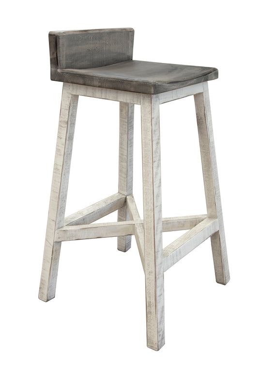 30" Wooden Stool - Antiqued Ivory & Weathered Gray
