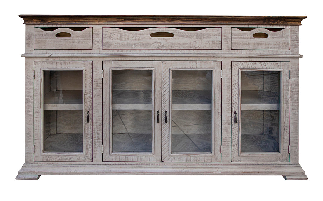 3 Drawer 4 Glass Door Console - Light Gray