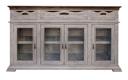 3 Drawer 4 Glass Door Console - Light Gray