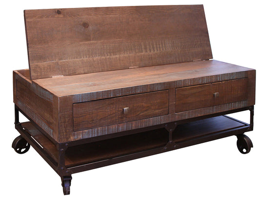 2 Drawers Lift Top Cocktail Table - Brown & Golden Undertones