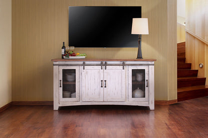 4 Door 70" TV Stand - Antiqued White & Brown