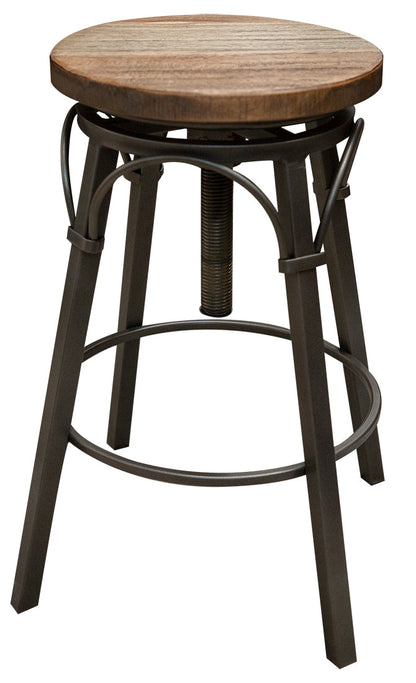 Wooden Round Seat Adjustable 24-30" Swivel Iron Base Stool - Two Tone Light Brown