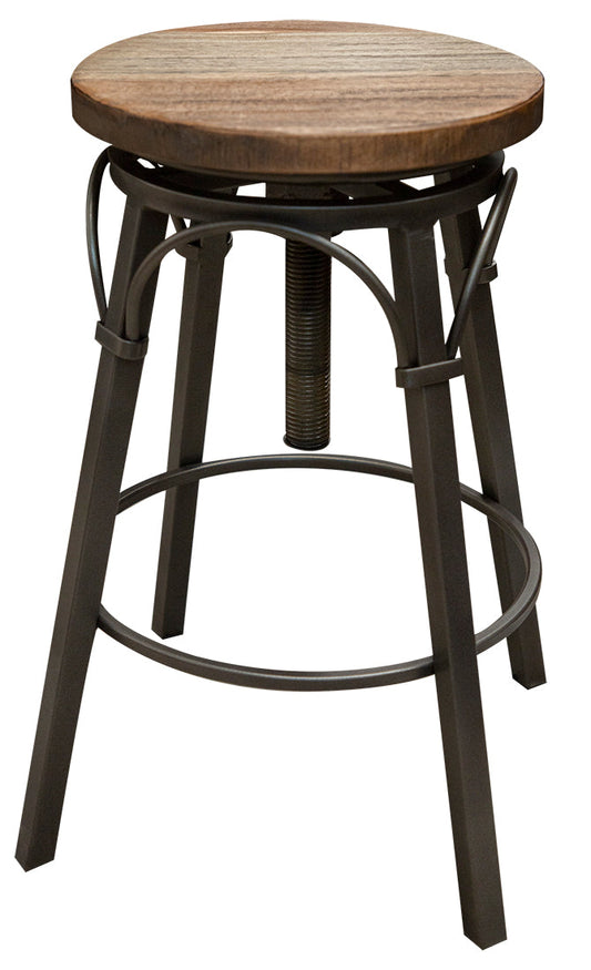 Wooden Round Seat Adjustable 24-30" Swivel Iron Base Stool - Two Tone Light Brown
