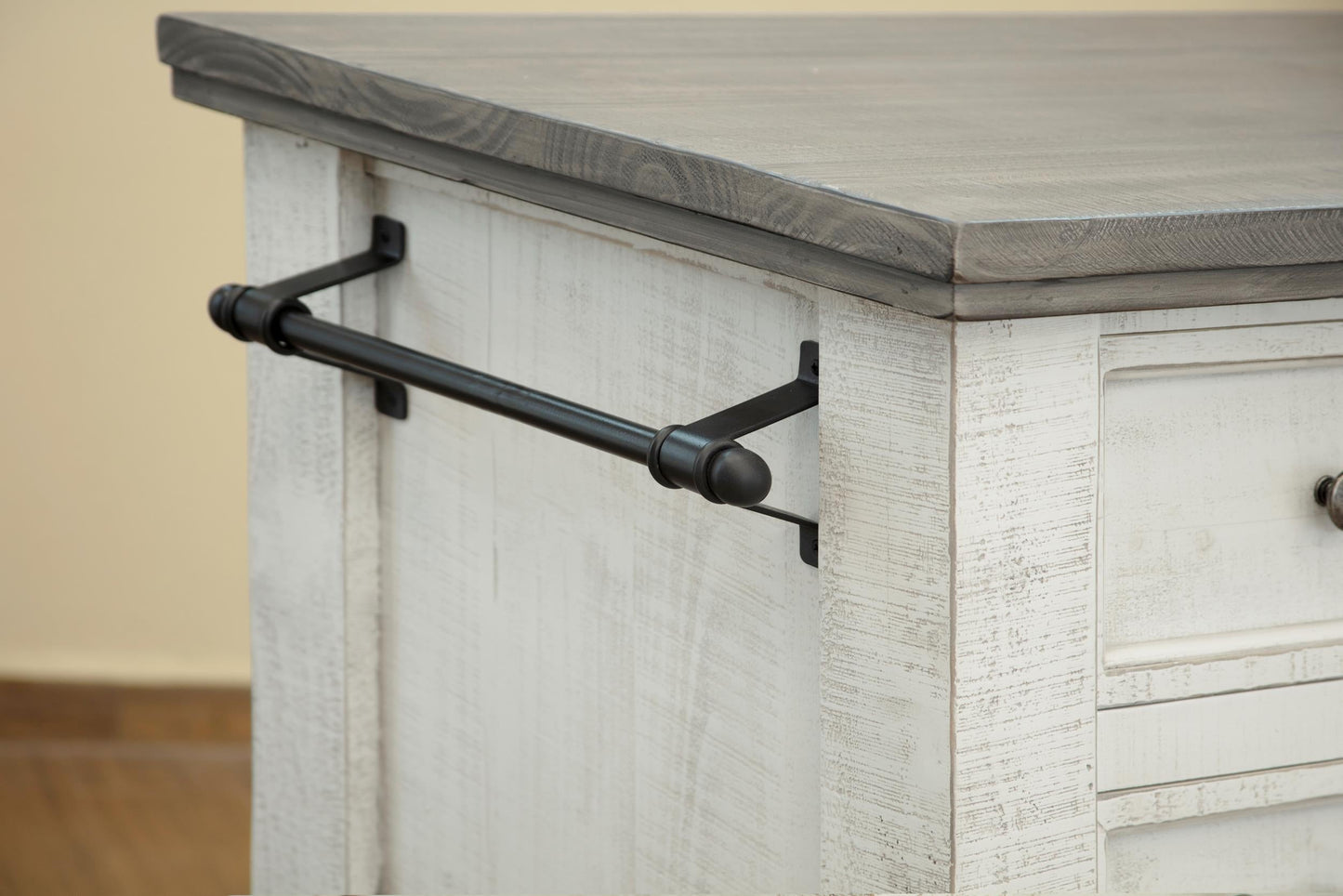 2 Drawer, 1 Glass Door Kitchen Island - Antiqued Ivory & Weathered Gray