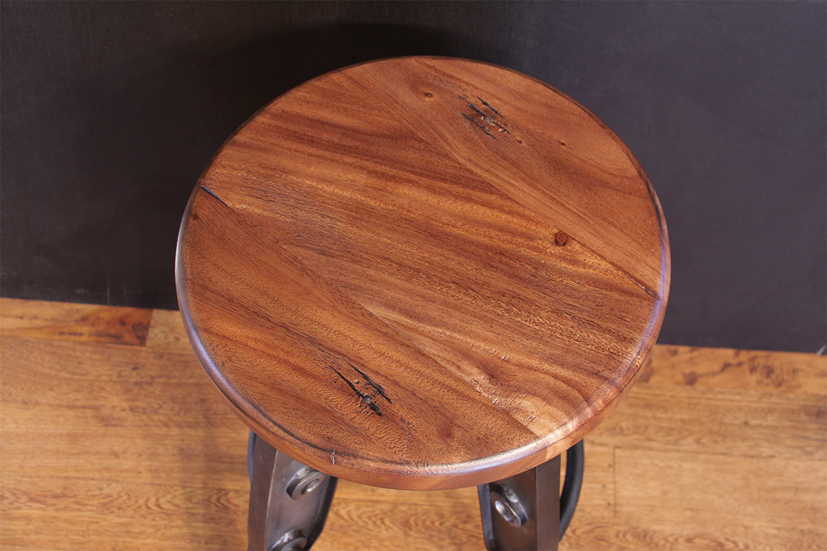 Wooden Round Seat Adjustable 24-30" Swivel Iron Base Barstool - Cinnamon Brown
