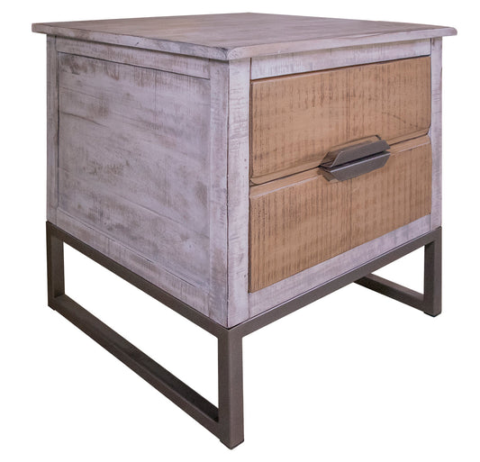 2 Drawer End Table - Honey Brown & Light Gray
