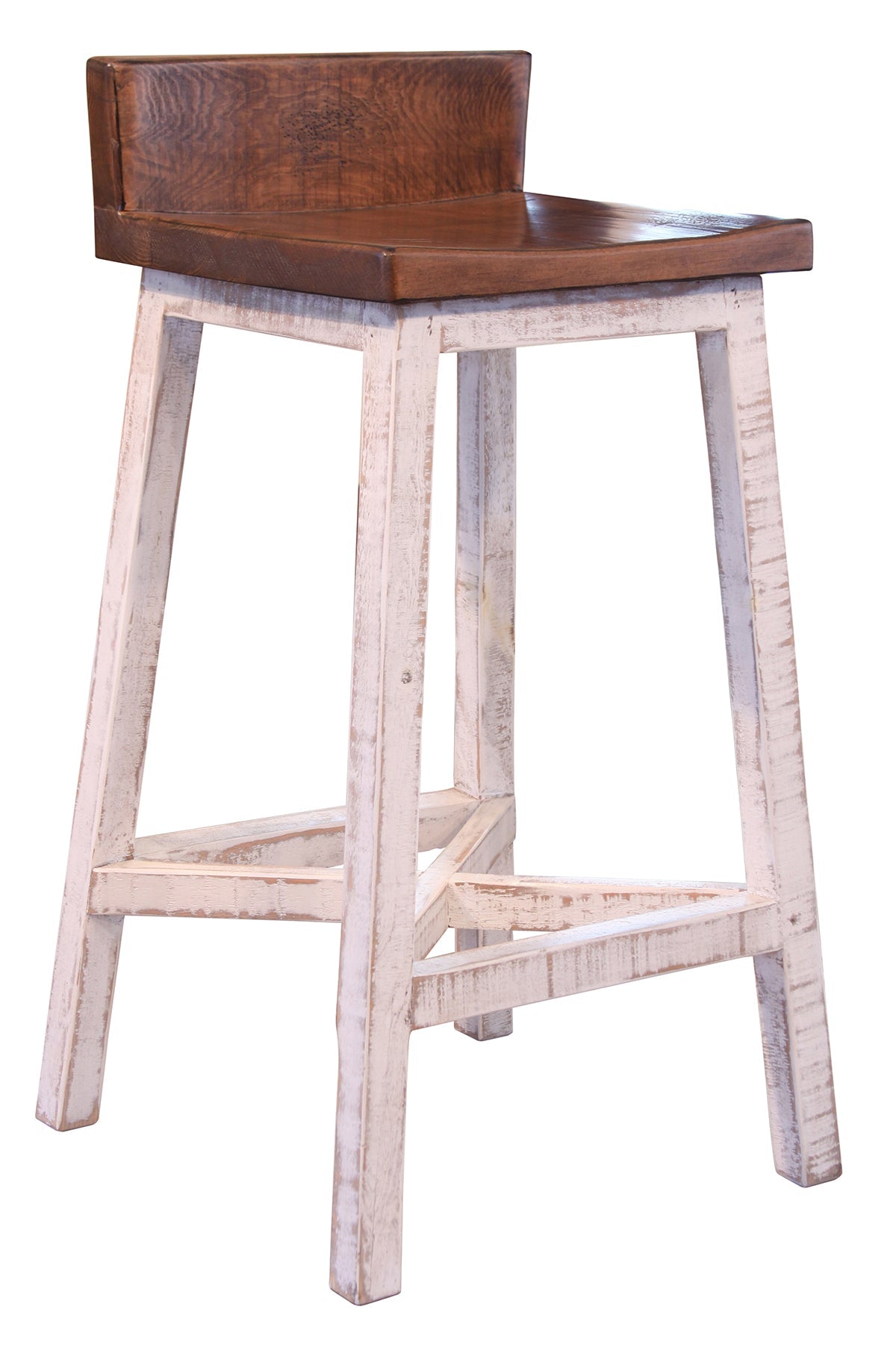 30" Wooden Stool - Antiqued White & Brown