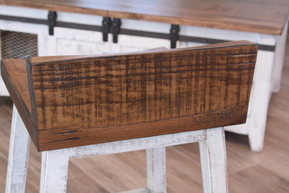30" Wooden Stool - Antiqued White & Brown