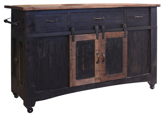 3 Drawer, 2 Sliding Doors, 4 Mesh Doors Kitchen Island - Black & Medium Brown