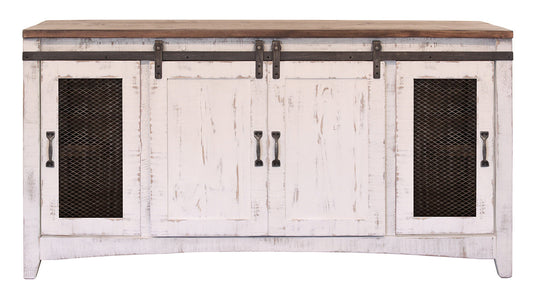 4 Door TV Stand - Antiqued White & Brown