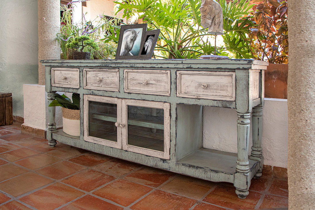 4 Drawer 2 Doors 70" TV Stand - Sky Blue