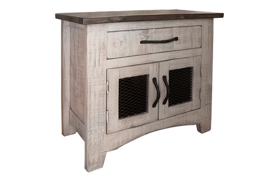 1 Drawer 2 Doors Nightstand - Light Gray & Brown