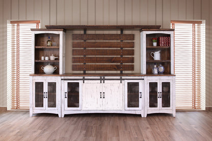 4 Door TV Stand - Antiqued White & Brown