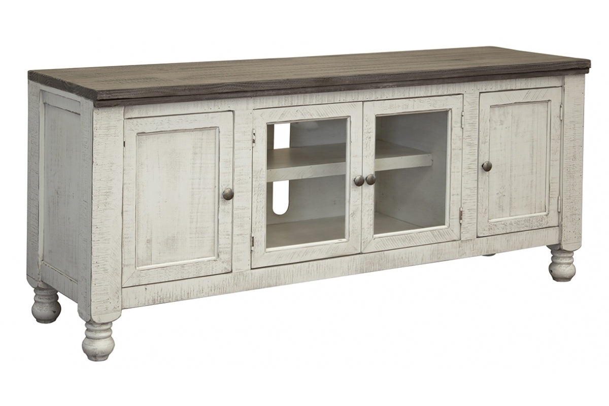 4 Door TV Stand for Wall Unit - Antiqued Ivory & Weathered Gray