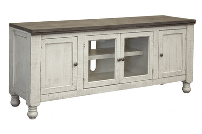 4 Door TV Stand for Wall Unit - Antiqued Ivory & Weathered Gray