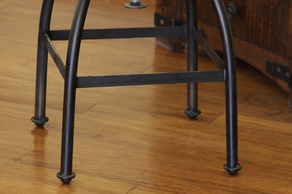 Wooden Seat Adjustable 24-30" Swivel Iron Base Barstool - Deep Brown