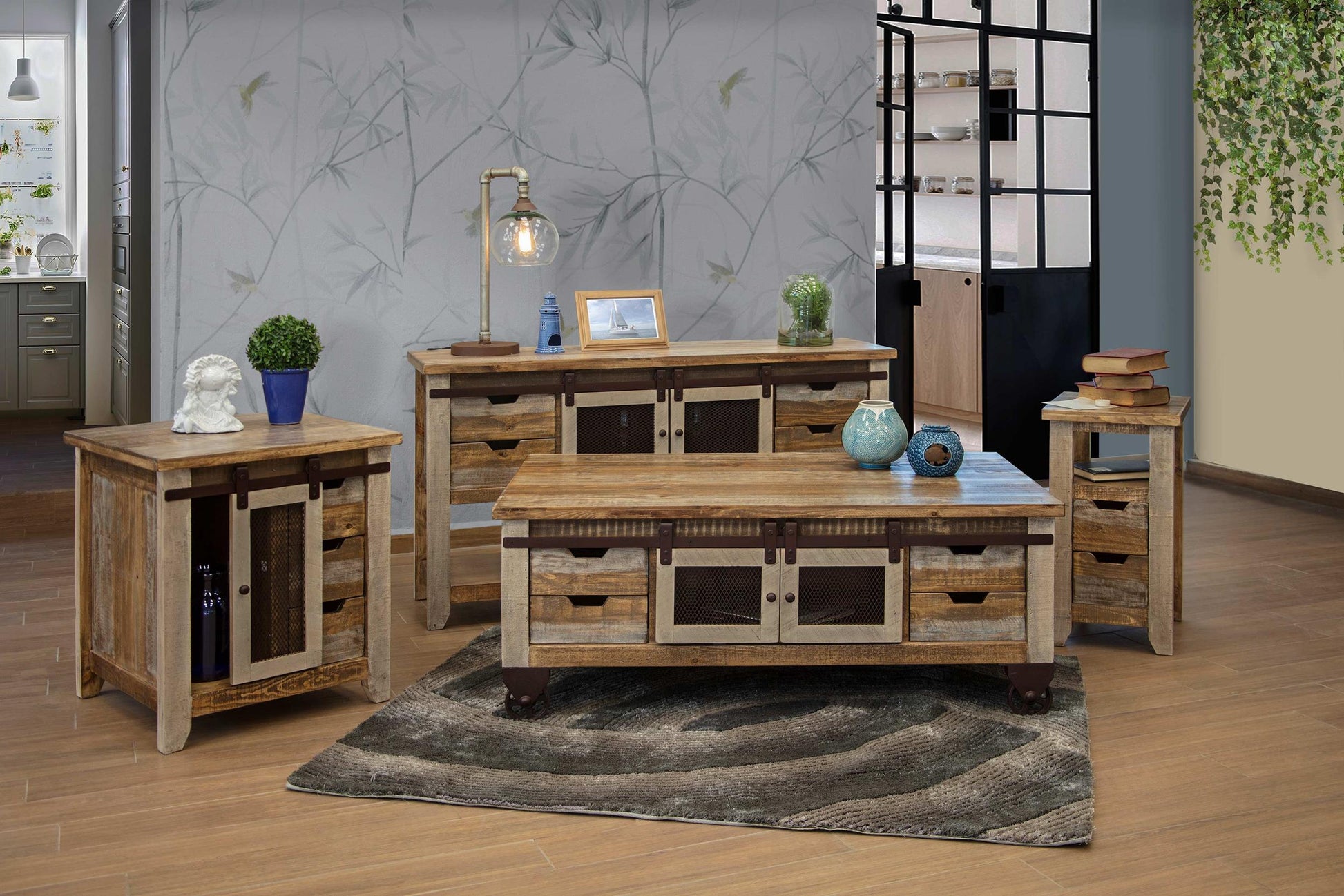 3 Drawer 1 Door End Table - Multicolor