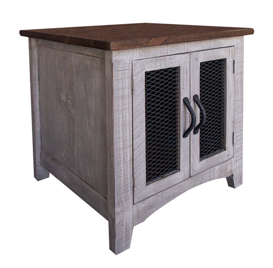 2 Door End Table - Light Gray & Brown