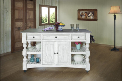 3 Drawer, 2 Doors Kitchen Island - Antiqued Ivory & Weathered Gray
