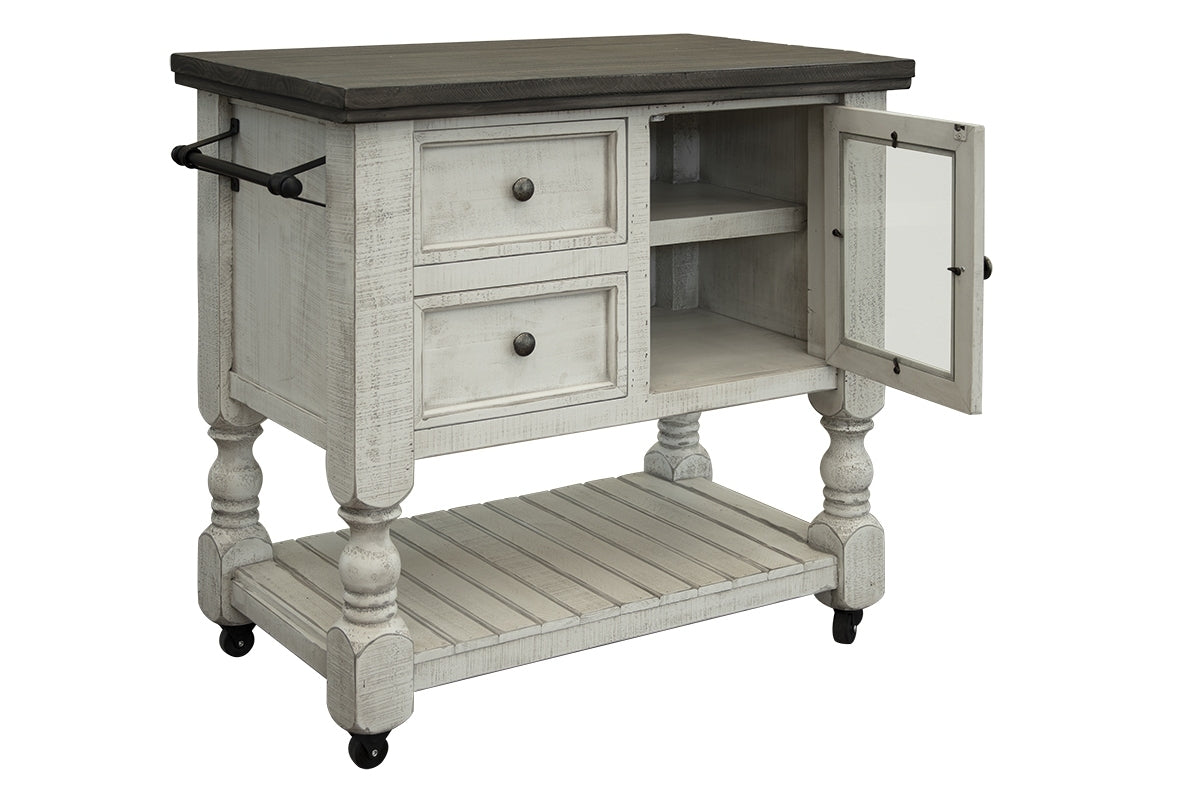 2 Drawer, 1 Glass Door Kitchen Island - Antiqued Ivory & Weathered Gray
