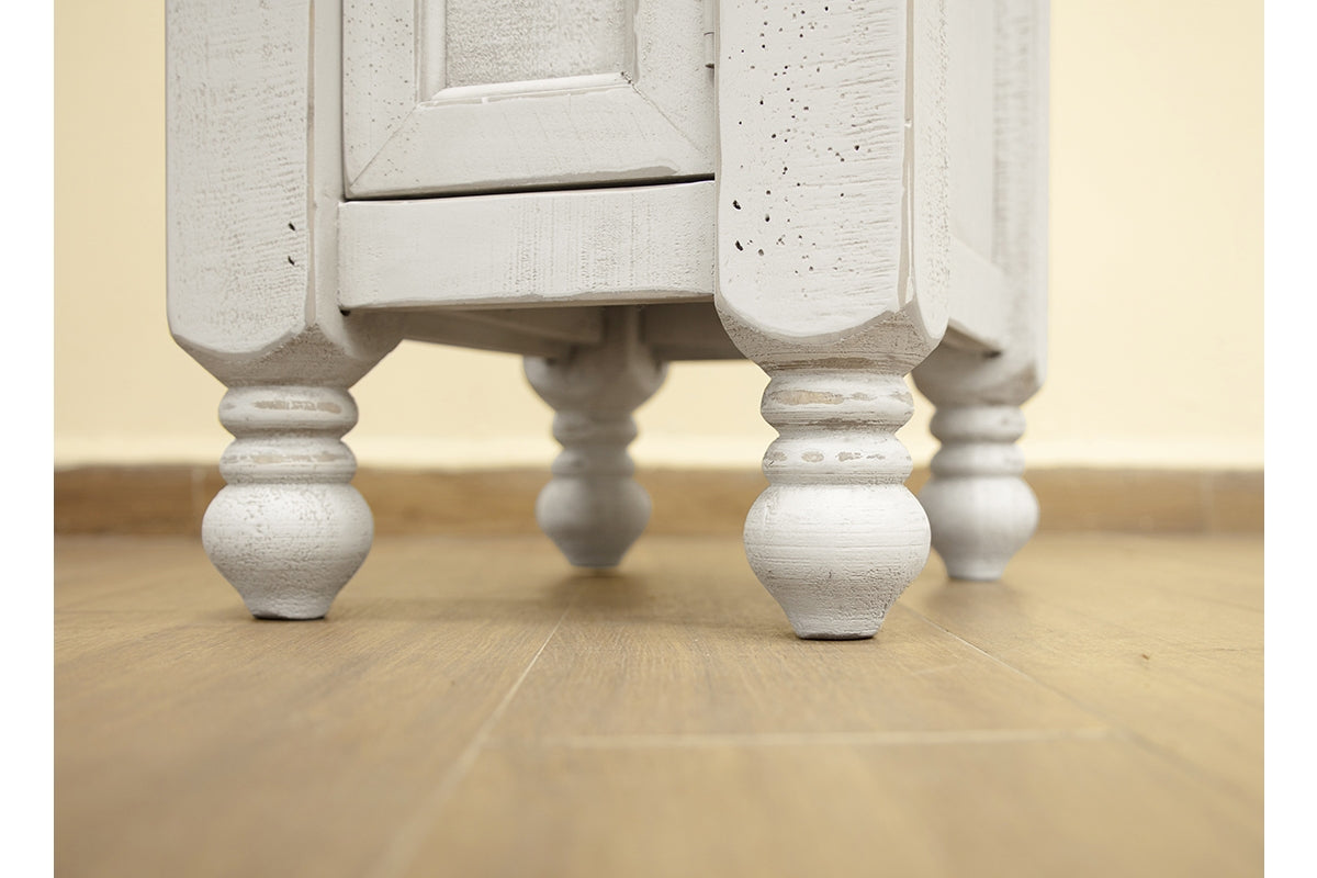 1 Door Chairside Table - Antiqued Ivory & Weathered Gray
